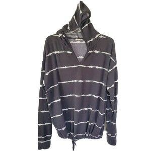 Como Blue Women's Hoodie Sweather XL Black White striped Super Soft w/drawstring